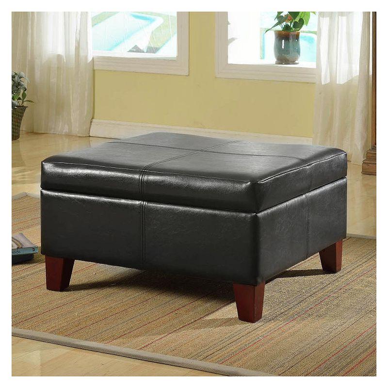 Tufted Black Faux Leather Square Cocktail Ottoman