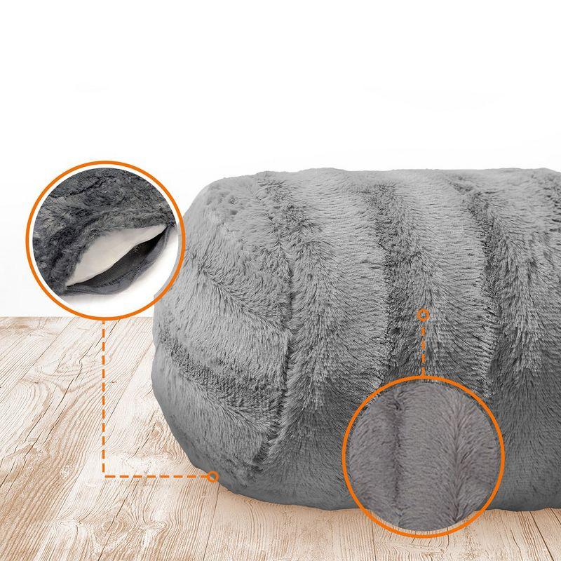 Cheer Collection Decorative Faux Fur Bolster Pillows Set of 2 - Gray (8" x 24")