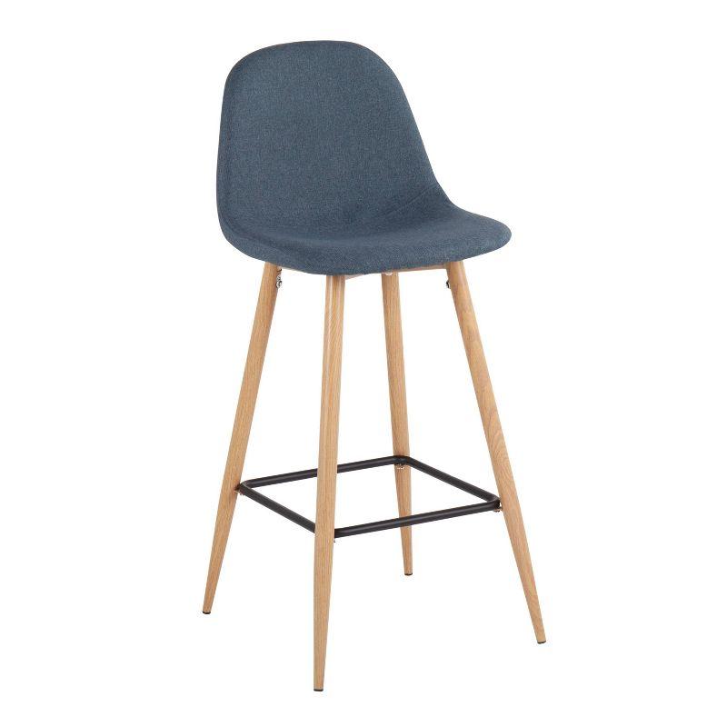 Blue Fabric and Metal Swivel Barstools, 39.25" Height, Set of 2