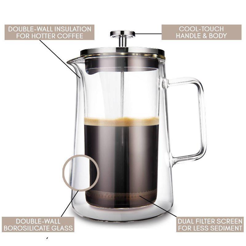 French Press Coffee/Tea Maker - Double-Wall Borosilicate Glass (27oz / 800ml)