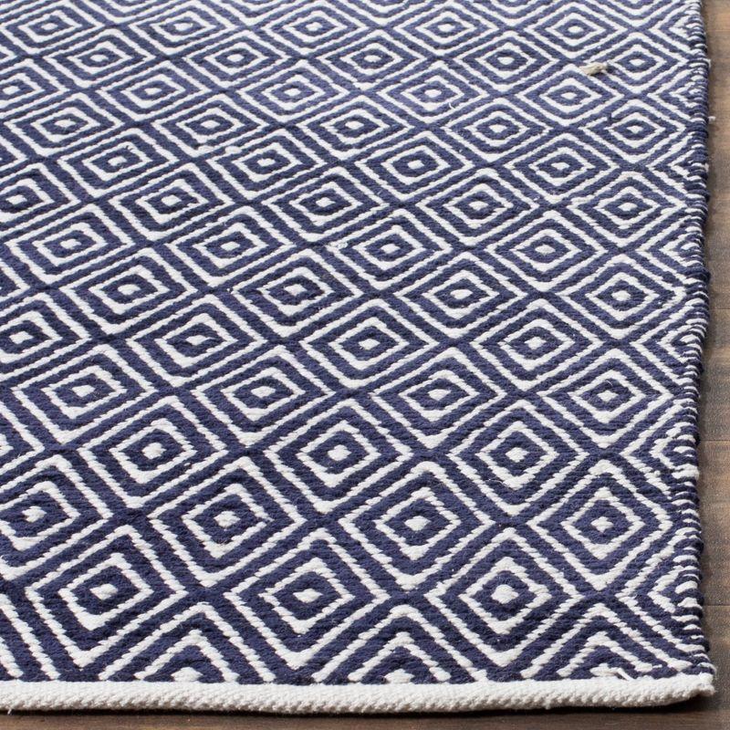 Navy Square Handwoven Cotton-Wool Blend Geometric Rug