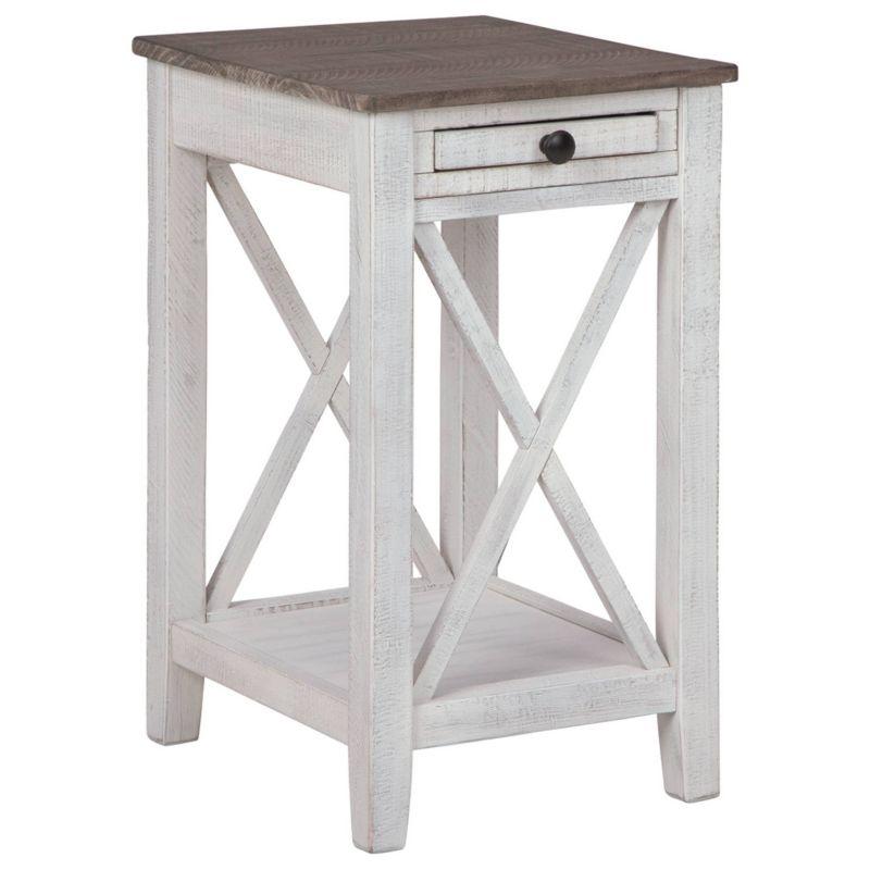 Adalane 25" Brown and White Wood Rectangular Side Table with Storage