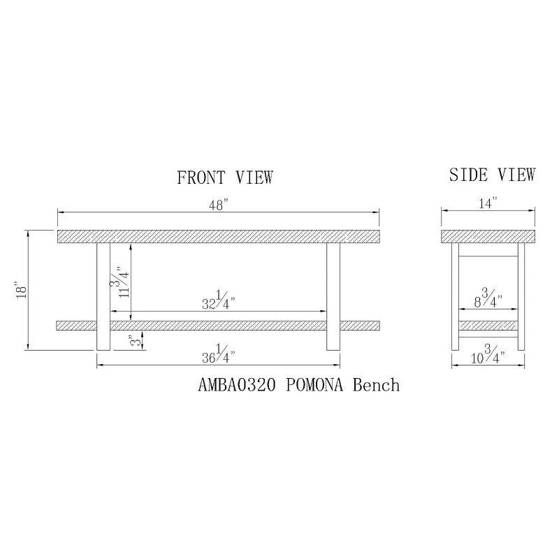 48" Pomona Solid Wood and Metal Entryway Bench Brown - Alaterre Furniture: Rustic Style, 2-Seater with Storage, Spot Clean