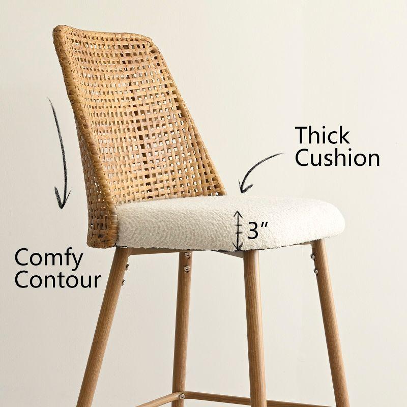 Nice Boucle Counter Stool Set Of 2,Beige Upholstered Rattan Counter Stool,27 Inch Stools With Back for Kitchen Island-Maison Boucle