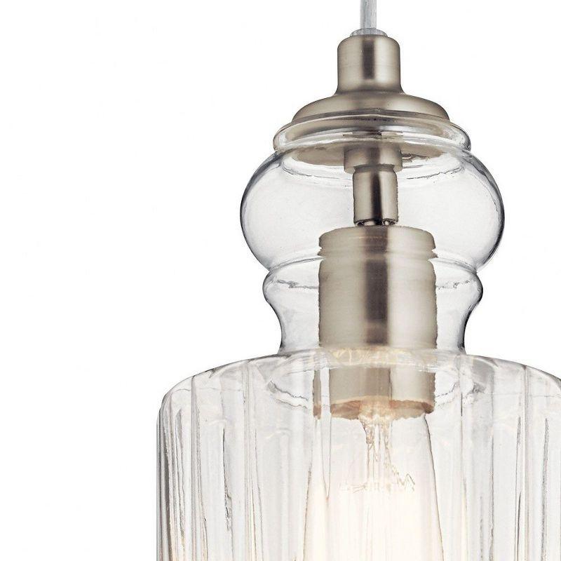 Riviera 10.75" 1 Light Pendant with Clear Ribbed Glass in Brushed Nickel