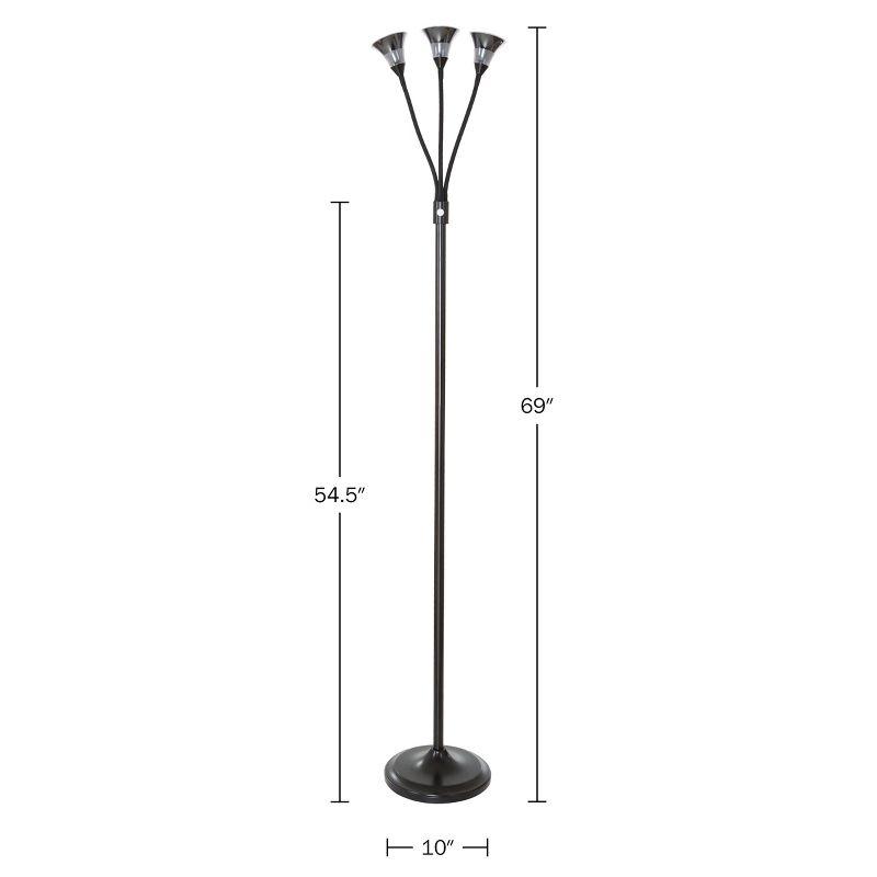 Hastings Home 3 Head LED Floor Lamp With Adjustable Arms, Touch Switch and Dimmer – Black