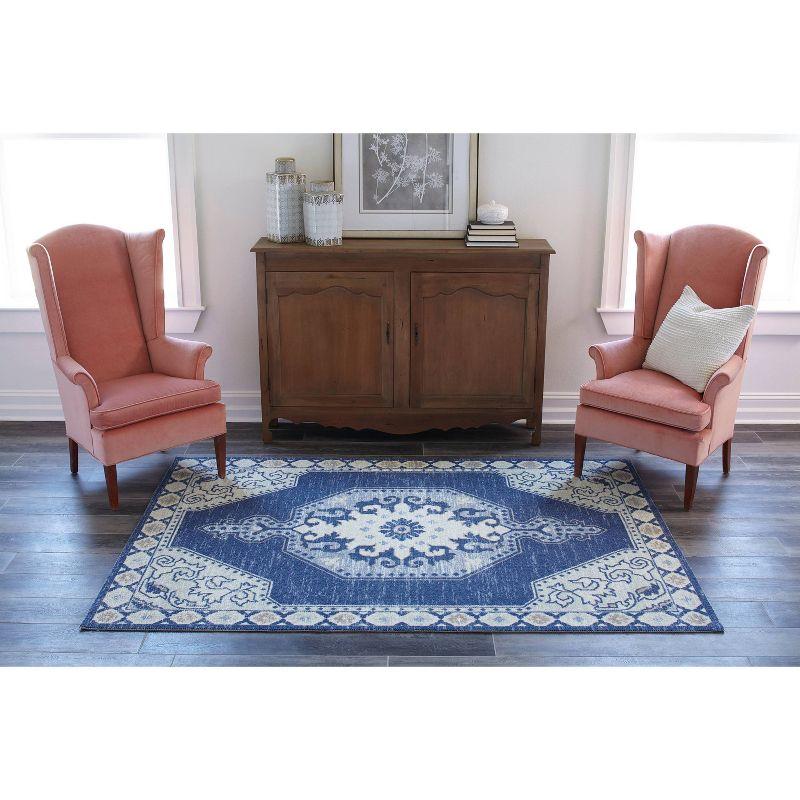 Momeni 7'9"x9'10" Anatolia Thoma Medallion Machine Loomed Area Rug Navy Blue: Wool & Nylon, Low Pile, Indoor Use