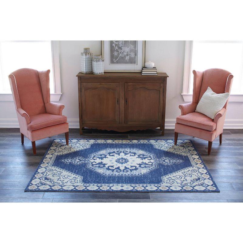 Momeni Anatolia Thoma Medallion Machine Loomed Area Rug Navy Blue