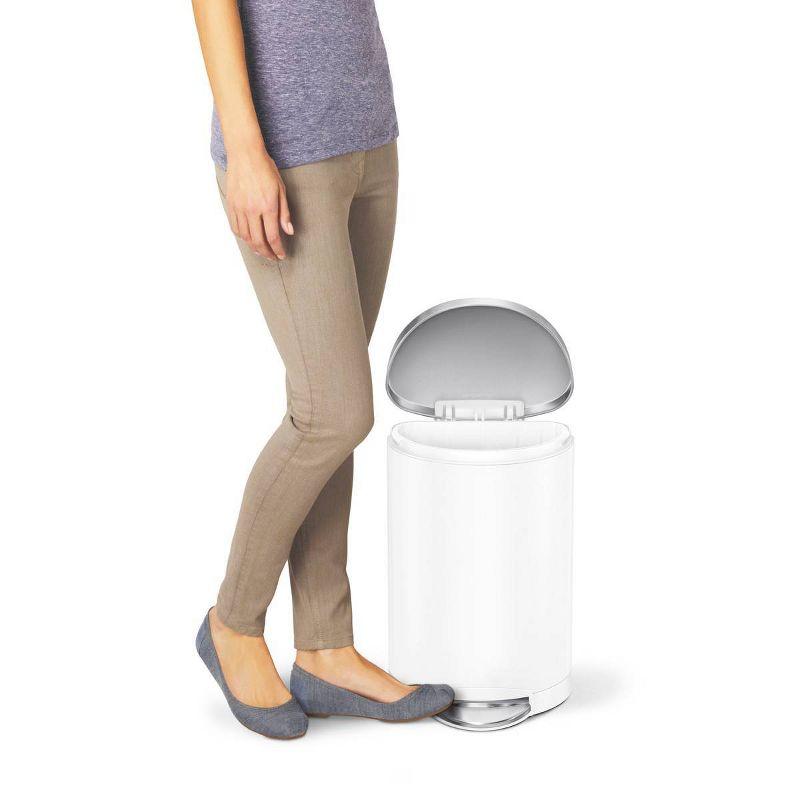 White Stainless Steel Semi-Round Step Trash Can with Pedal