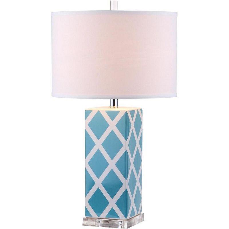 Light Blue Ceramic Lattice Table Lamp with Cotton Shade