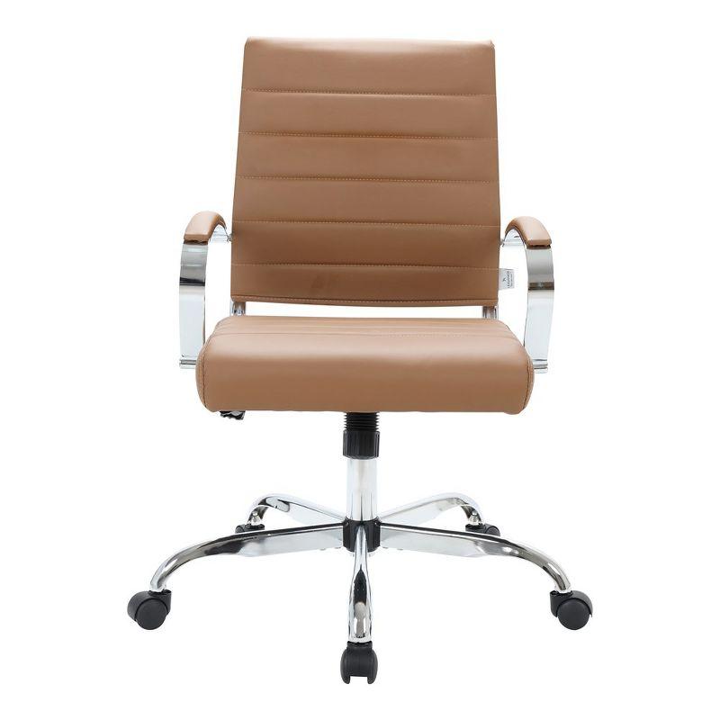 LeisureMod Benmar Mid-Back Office Conference Chair Upholstered in Leather with Swivel and Tilt in Brown
