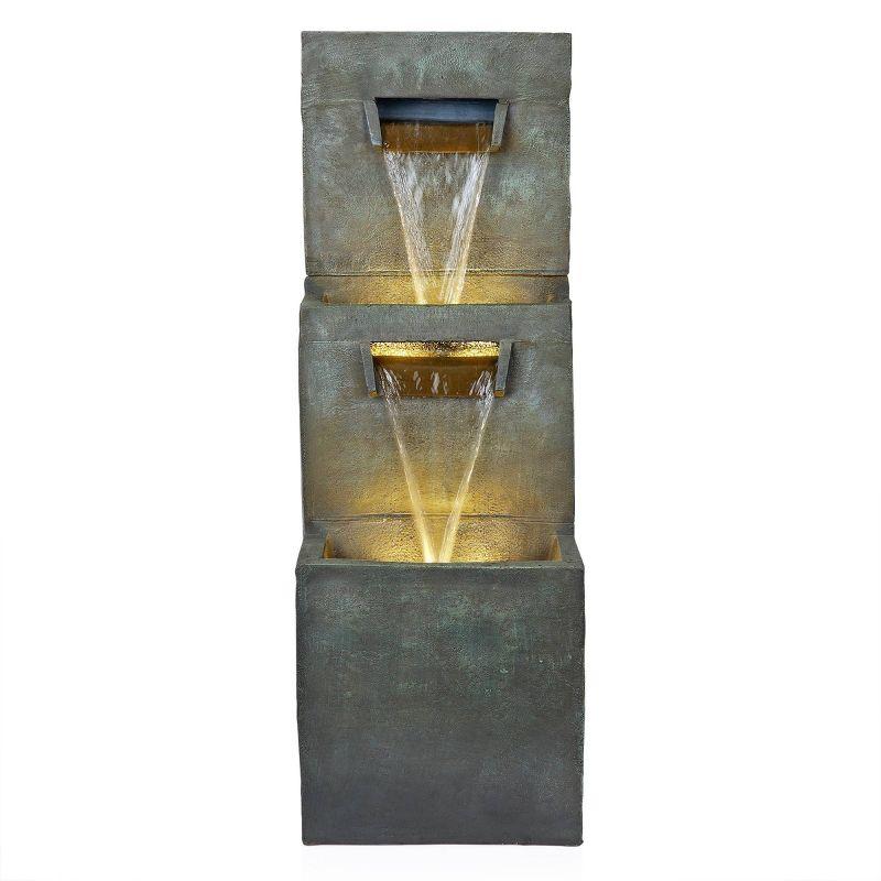 40" Gray Polyresin 2-Tier Modern Fountain with LED Lights