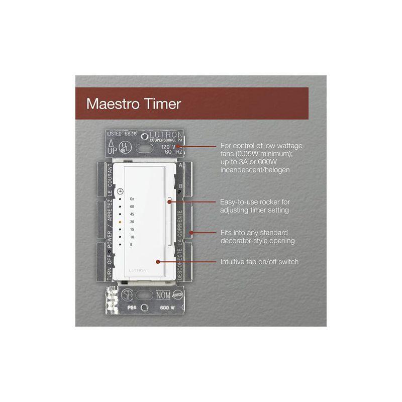 Lutron MA-T51MN-WH Timer Switch for Halogen and Incandescent Bulbs. Multi-Location, White