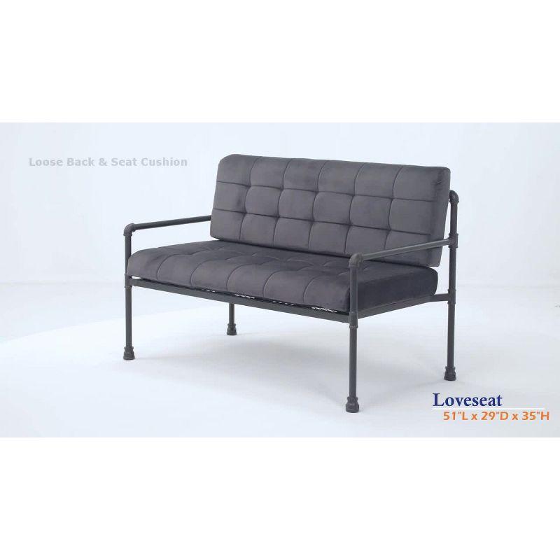 51" Gray Velvet Tufted Loveseat with Metal Frame