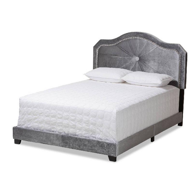 Luxurious King-Sized Velvet Upholstered Bed with Nailhead Trim