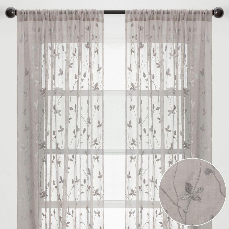 Chanasya 2pk Embroidered Vine Sheer Window Curtain Panels - Set of 2