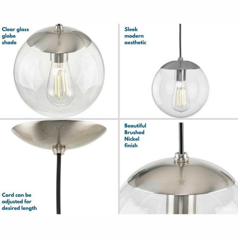 Progress Lighting Atwell 1-Light Glass Globe Pendant, Brushed Nickel, Clear Glass Shade