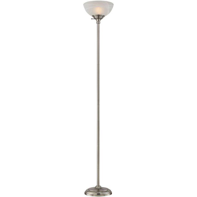360 Lighting Maddox Modern Torchiere Floor Lamp 71" Tall Satin Nickel Silver Metal Alabaster Glass Shade for Living Room Bedroom Office House Home