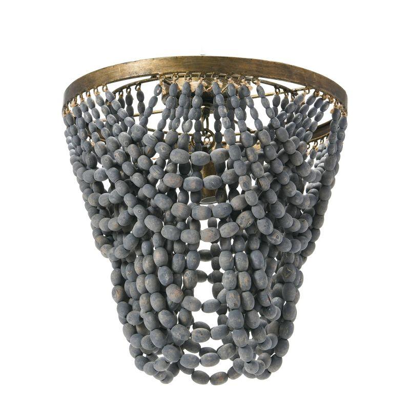 Storied Home 2-Tier Draped Wood Bead Semi-Flush Mount Ceiling Light Gray: ETL & UL Listed, Iron Body