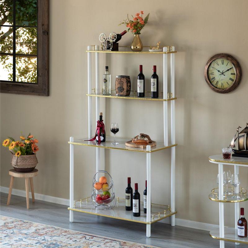 White and Gold Glass Bar Console with Open Shelves