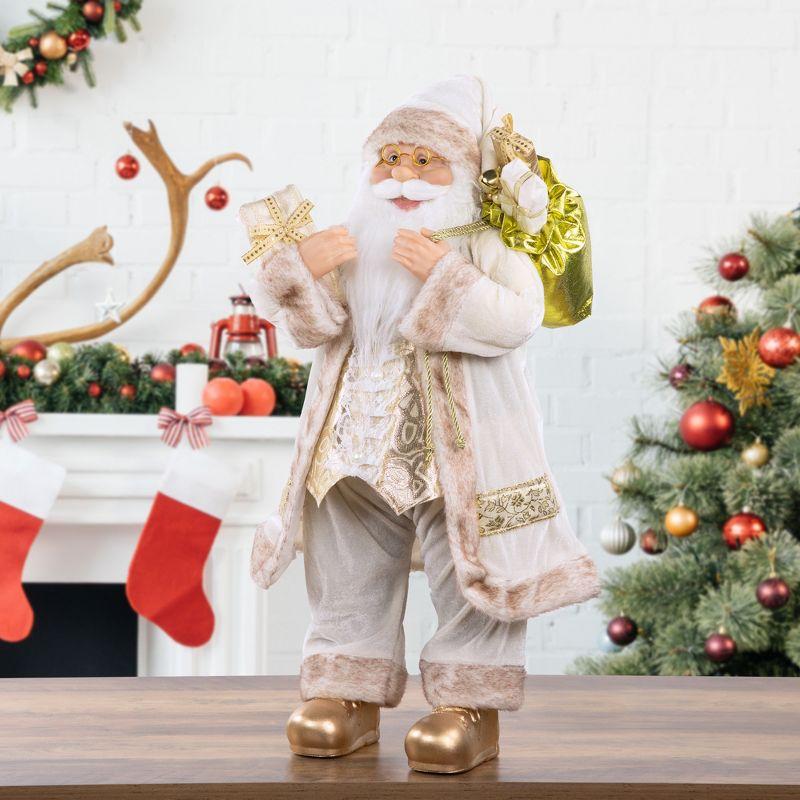 White and Ivory Santa Claus with Gift Bag Christmas Figure