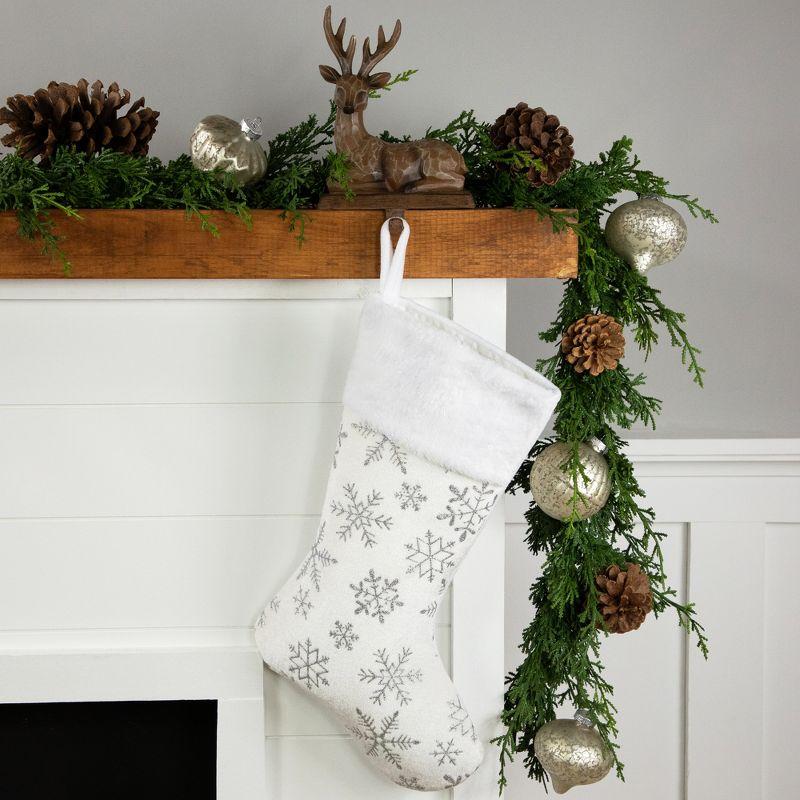 White and Silver Snowflakes Christmas Stocking with Folded Cuff