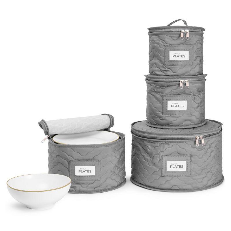 Sorbus 4 Piece Quilted China Dinnerware Storage Cases - for Dinnerware, Plate Organizer (Gray)