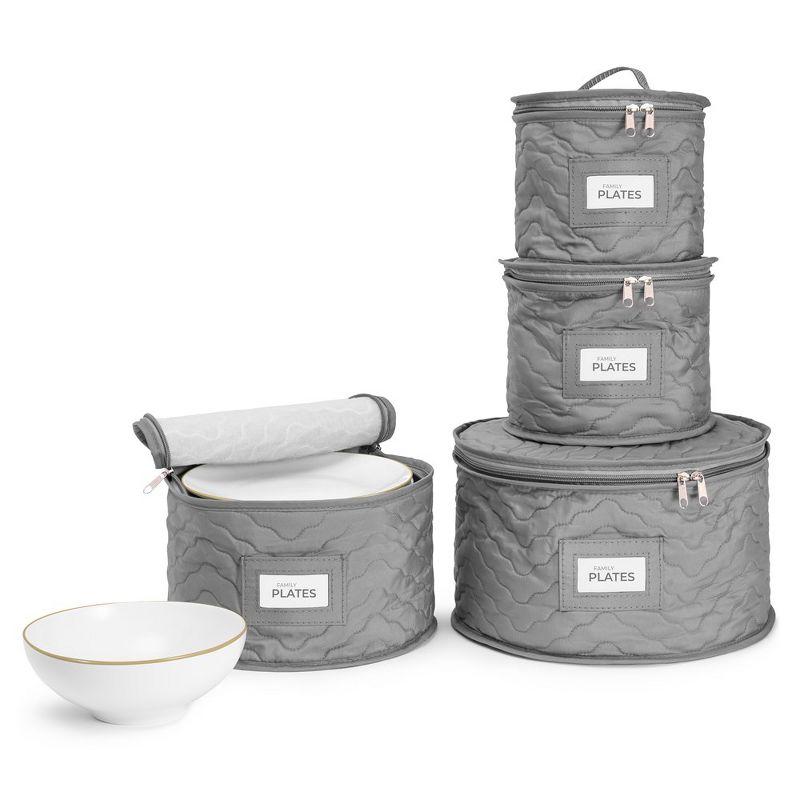 Gray Quilted Fabric Stackable Dinnerware Storage Cases Set