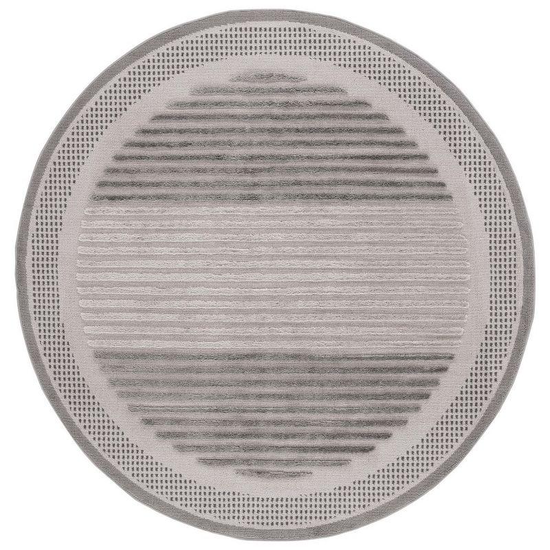 79" Round Gray Synthetic Flat Woven Geometric Rug