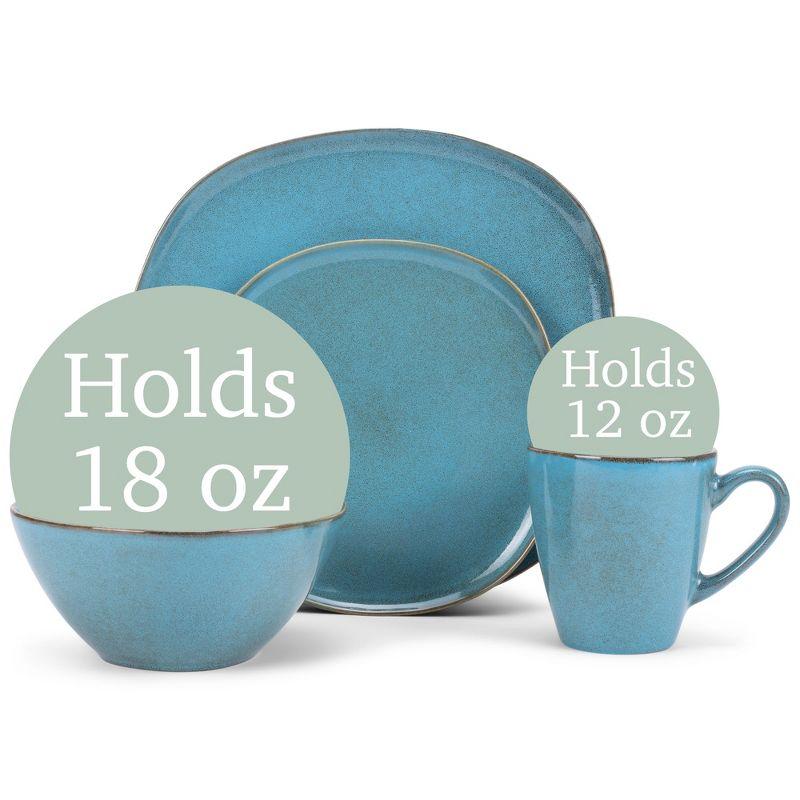 Elanze Designs 16-Piece Modern Chic Smooth Handmade Shape High Gloss Ceramic Stoneware  Kitchen Dinnerware 16 Piece Set - Service for 4, Turquoise