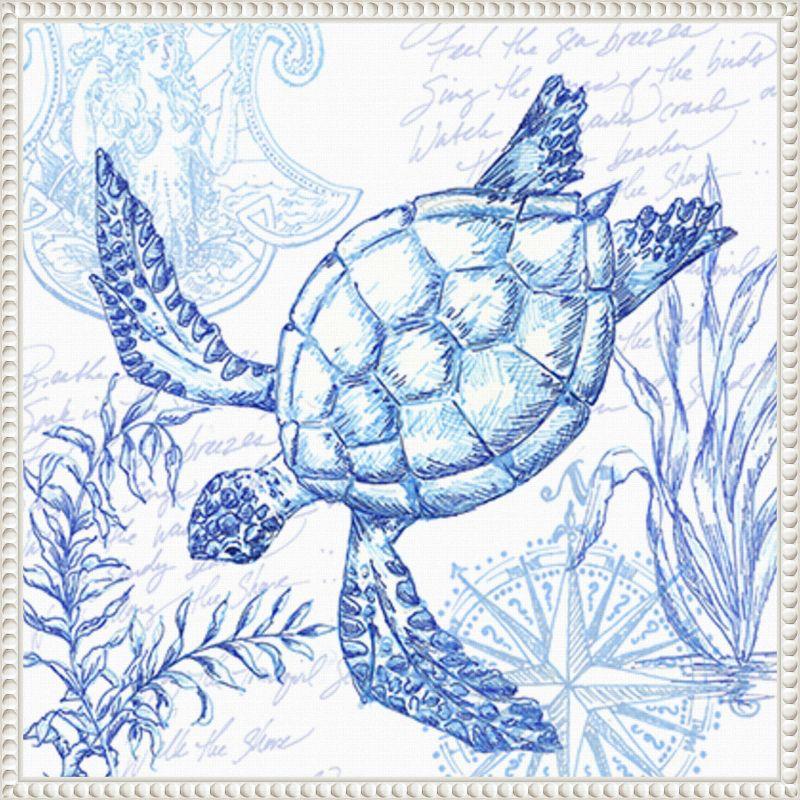 Amanti Art Coastal Sketchbook Turtle by Tre Sorelle Studios Framed Canvas Wall Art Print