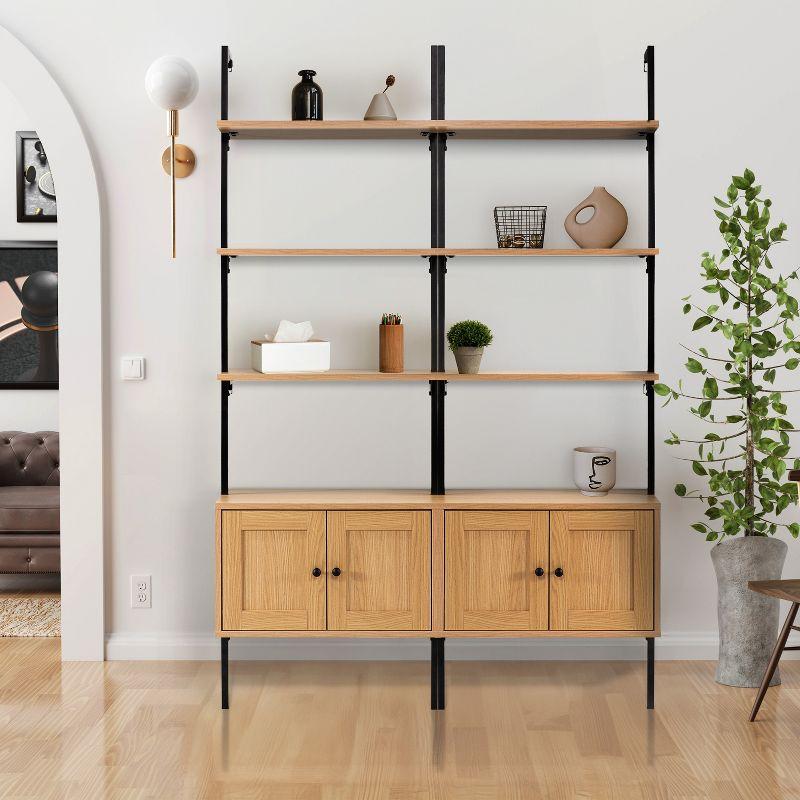 happimess Tulare 72.05" MidCentury Industrial 4-Shelf Wood Wall-Mounted Open Ladder Bookcase with Cabinet and Metal Frame