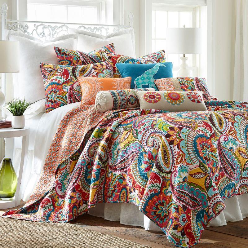 Bohemian Rhapsody Cotton King Quilt Set in Red, Orange, and Blue