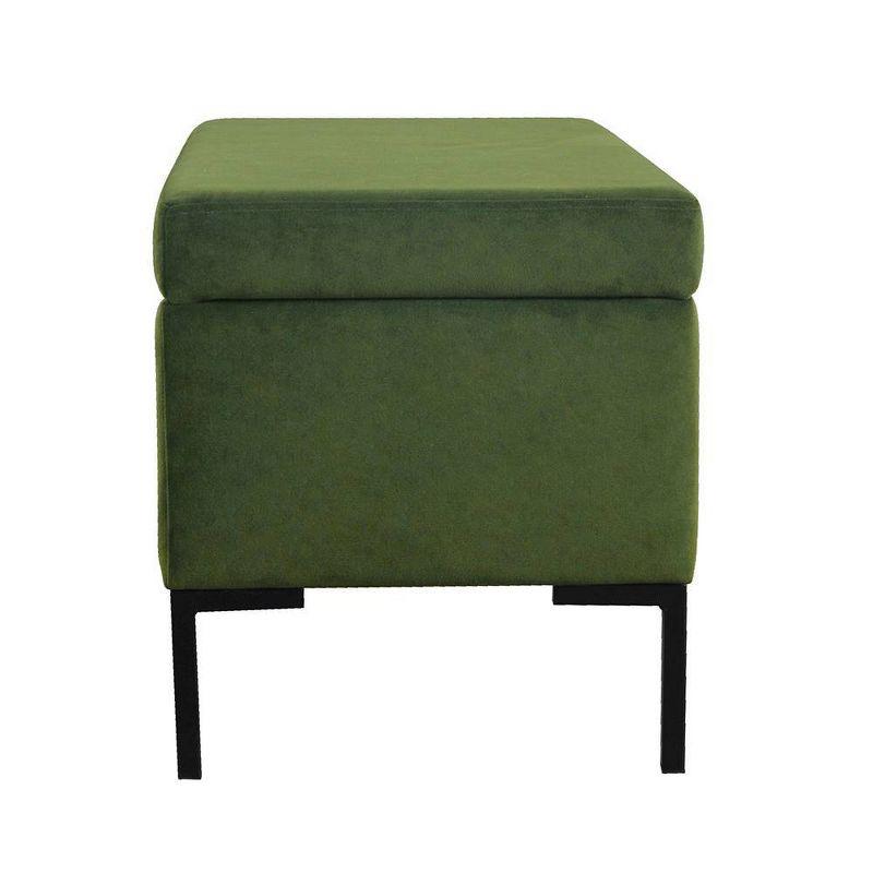 Medium Storage Bench with Metal Legs Green Velvet - HomePop: Upholstered Rectangular Ottoman for Bedroom, 250lb Capacity