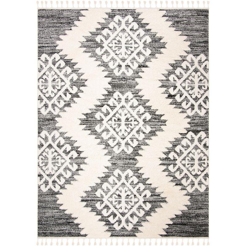 Moroccan Tassel Shag MTS652 Power Loomed Indoor Area Rug - Ivory/Grey - 8'x10' - Safavieh