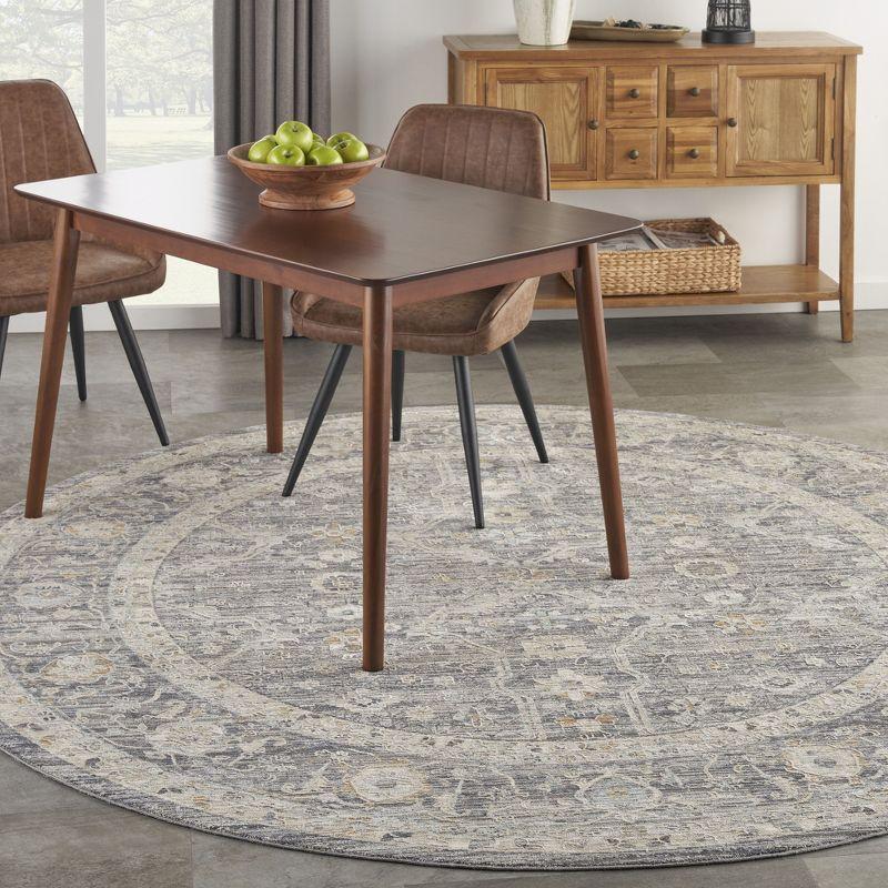 Nyle Slate Multicolor Round Bohemian Floral Rug