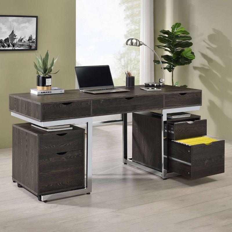 Noorvik Dark Oak and Chrome 3-Piece Writing Desk Set