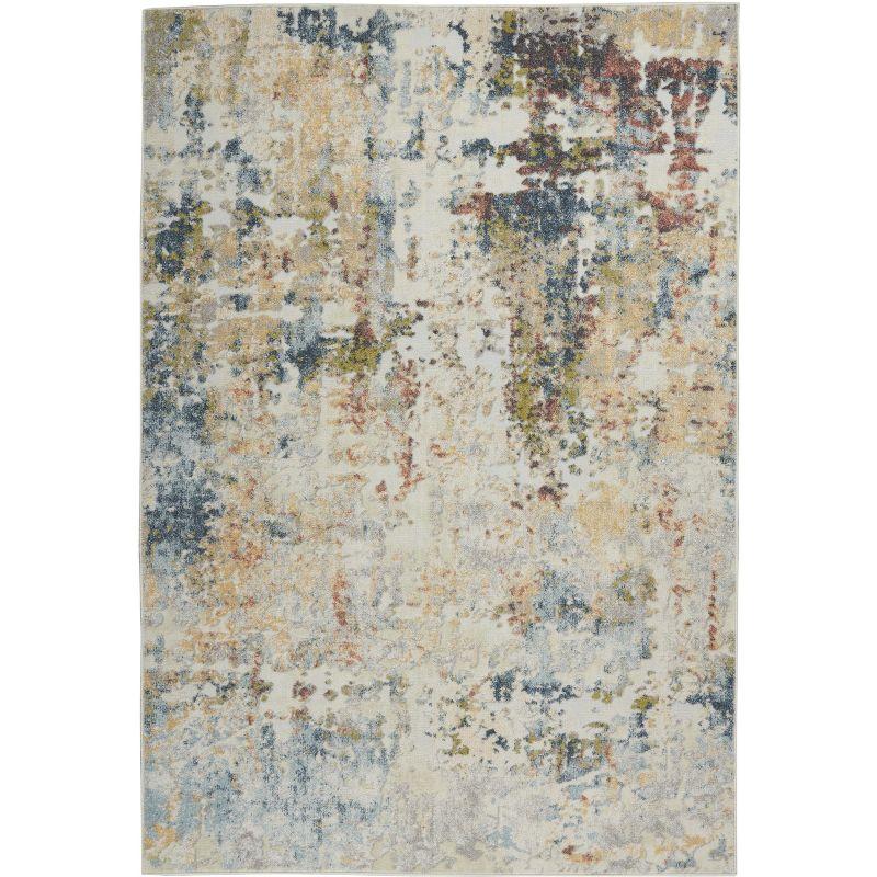 Ivory Abstract Hand-Knotted Soft Synthetic Area Rug 6'6" x 9'6"