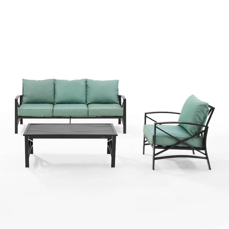 Kaplan 3pc Outdoor Sofa Set: Steel Frame, Weather-Resistant Cushions - Crosley