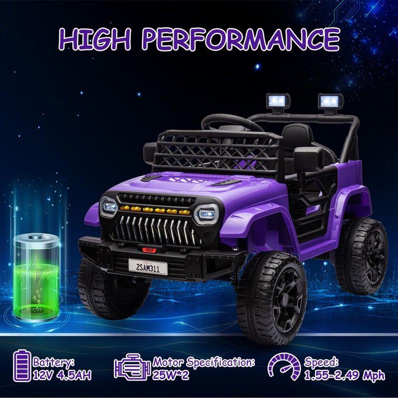 12V Ride On Car for Kids, Electric Vehicle Toddles, Battery Powered Truck Car Toy with RC, LED, Music, 4-Wheel Suspension, Purple