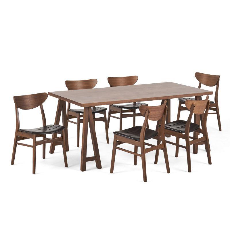 Camilla Mid-Century Walnut and Black 7-Piece Dining Set