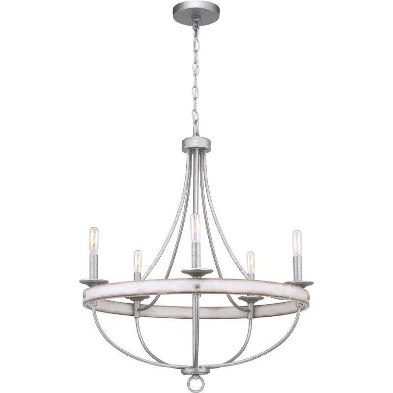 Progress Lighting Gulliver 5-Light Chandelier, Galvanized Finish, Wood Grained Texture Shade