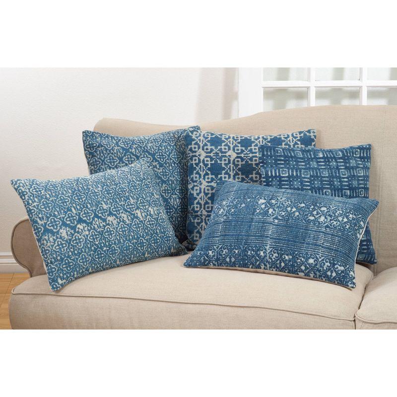 18"x18" Dash and Dot Distressed Down Filled Square Throw Pillow Blue - Saro Lifestyle: Cotton Blend, Indoor Use, Removable Cover