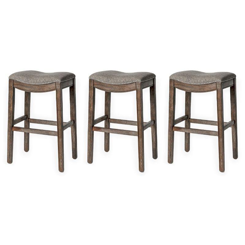 Adrien Gray Wirebrush Wood Saddle Bar Stools, Set of 3