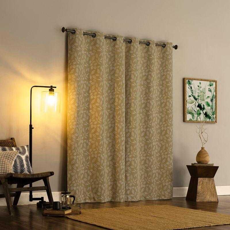 Satti Embroidered Leaf 100% Blackout Grommet Curtain Panel