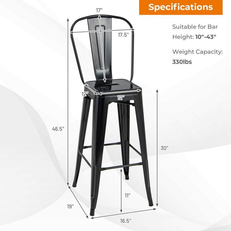 Costway 30" Bar Height Chairs with Footrest & Removable Backrest Rubber Feet for Kitchen
