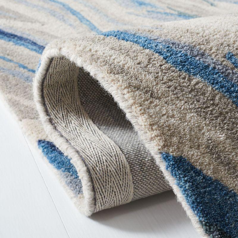 Blue and Beige Hand-Tufted Wool Area Rug