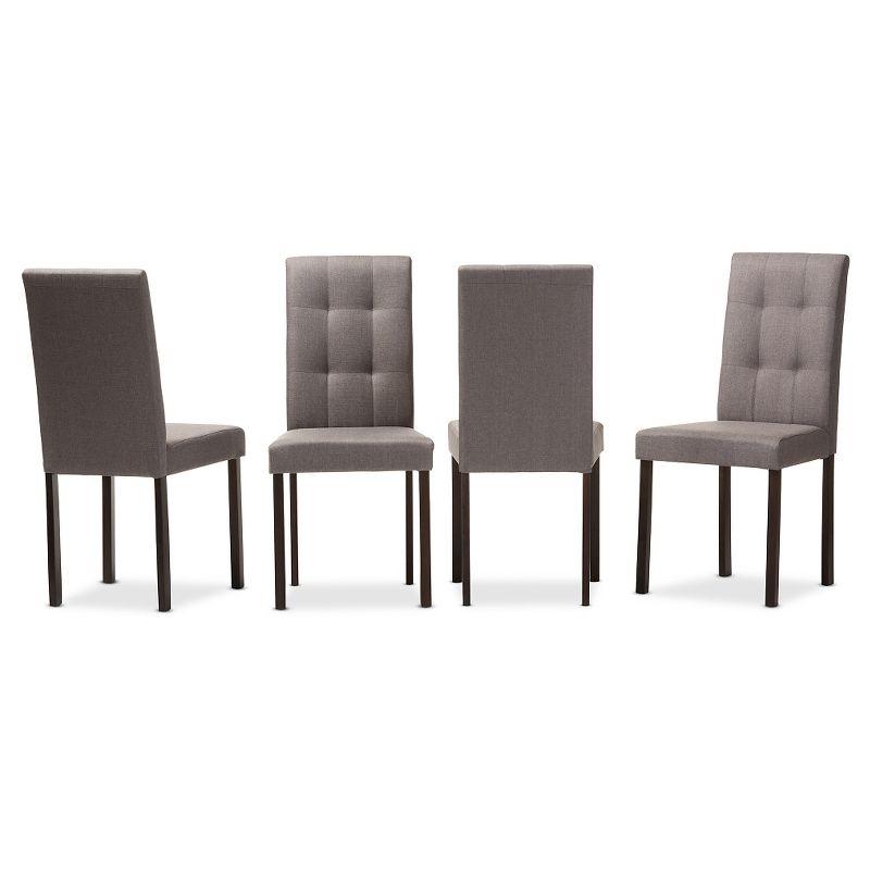 5pc Andrew Modern and Contemporary Fabric Upholstered Grid Tufting Dining Set Dark Brown/Gray - Baxton Studio: Solid Rubberwood, Wood Veneer