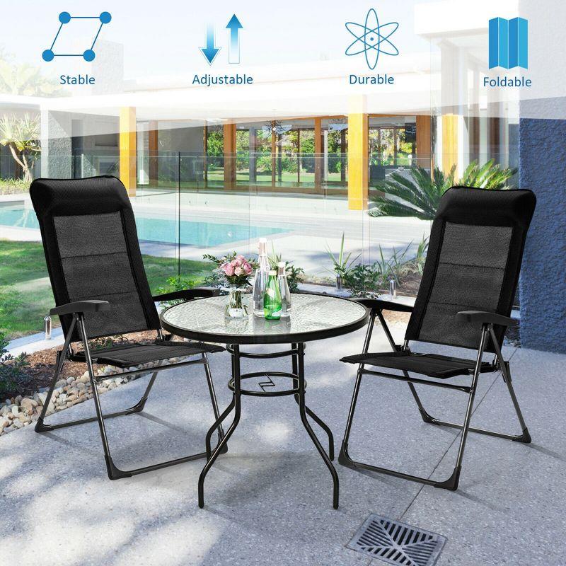 Costway 2PCS Patio Folding Dining Chairs Portable Camping Headrest Adjust Black