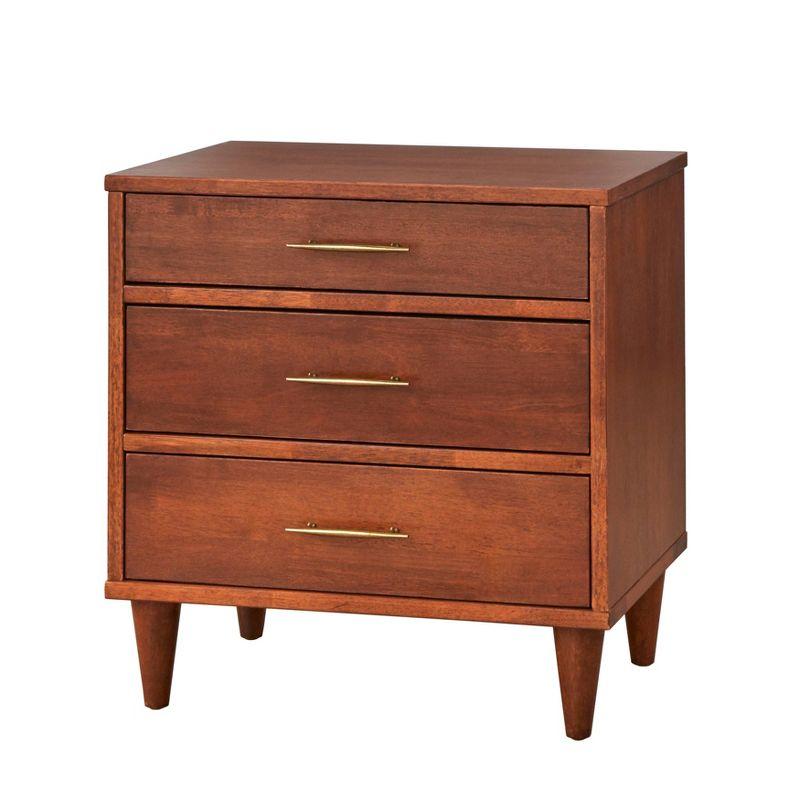 Ana Oak Finish 3-Drawer Mid-Century Modern Nightstand